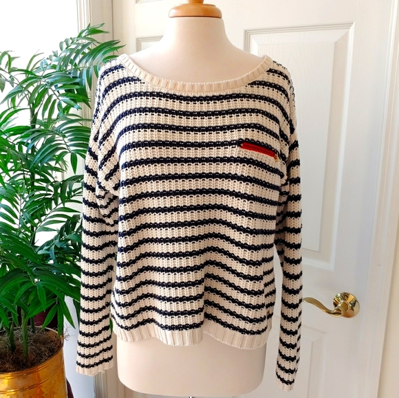Tommy Hilfiger Sweaters - Tommy Hilfiger Chunky Knit Oversized Sweater Striped Black White Large